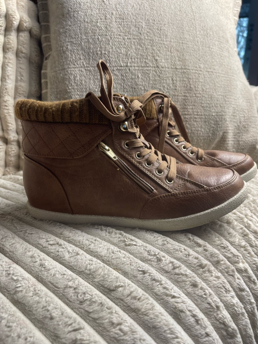 Arizona Jean Company Brown Leather-Look Lace-Up Ankle Booties - Picture 2 of 9